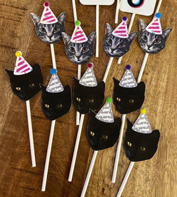 Custom Cupcake Toppers - Personalized Photo - Pet - Birthday Hat - Face - Cake