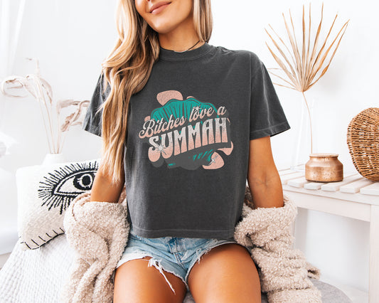 Bravo RHORI Real Housewives of Rhode Island Bitches Love a Summah Crop Comfort Colors T-Shirt