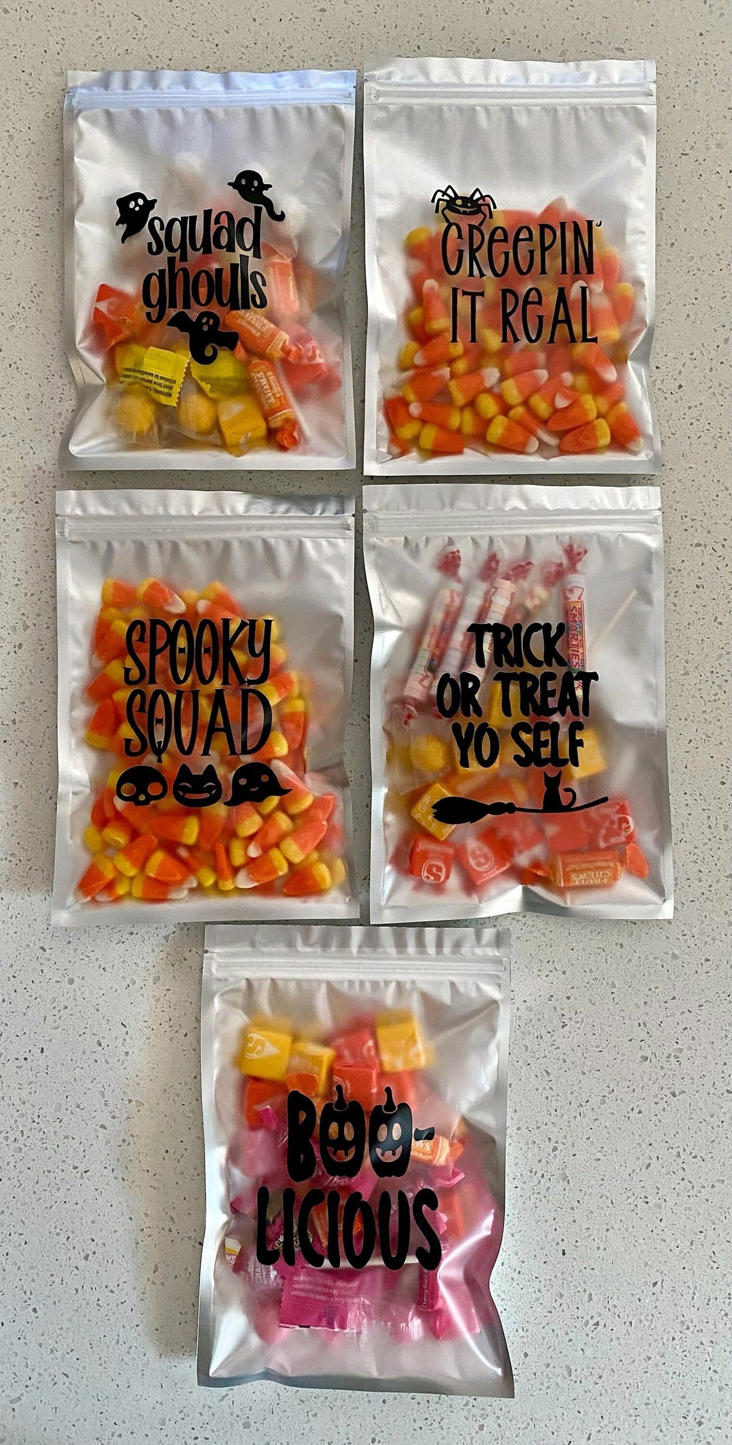 Halloween Party Favor Bags: Resealable Mylar Treat Pouches