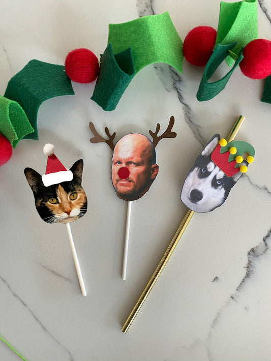 Custom Pet Christmas Cupcake Toppers & Straws
