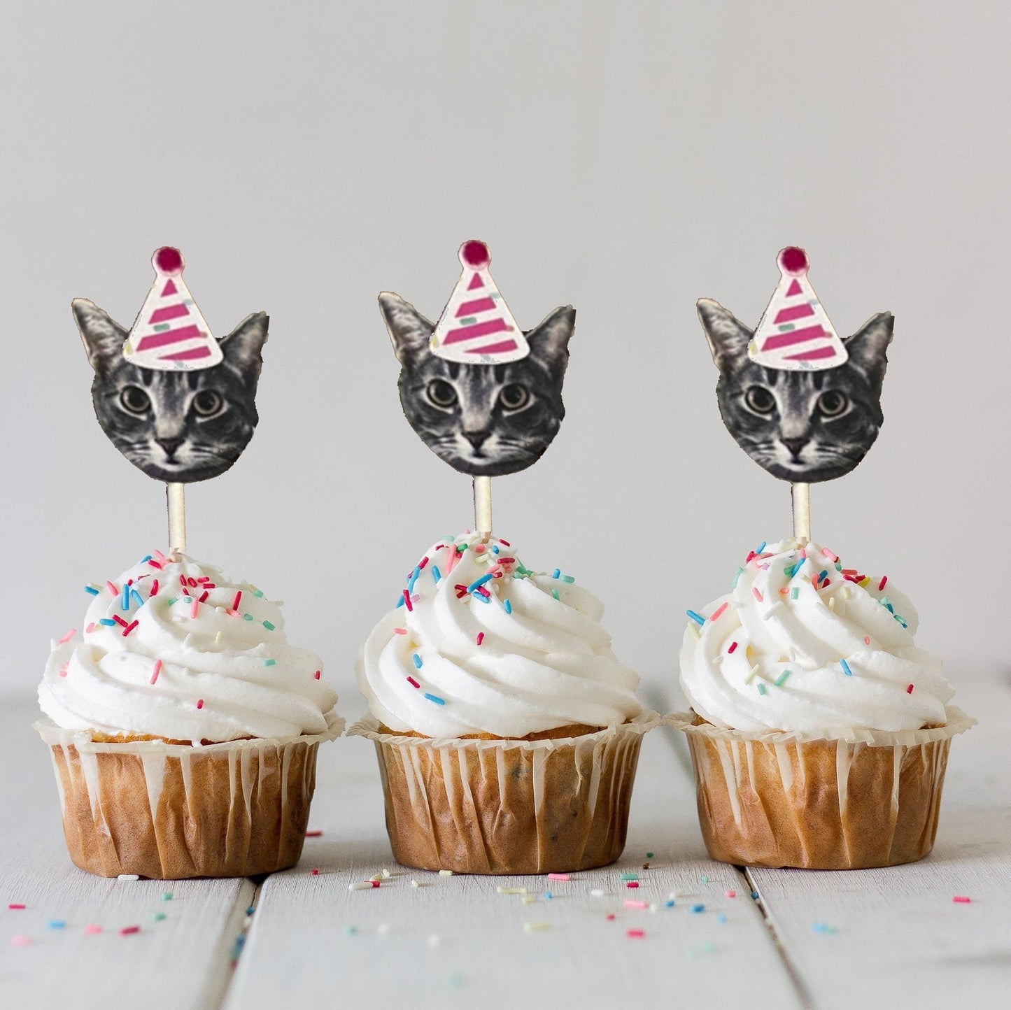 Custom Cupcake Toppers - Personalized Photo - Pet - Birthday Hat - Face - Cake