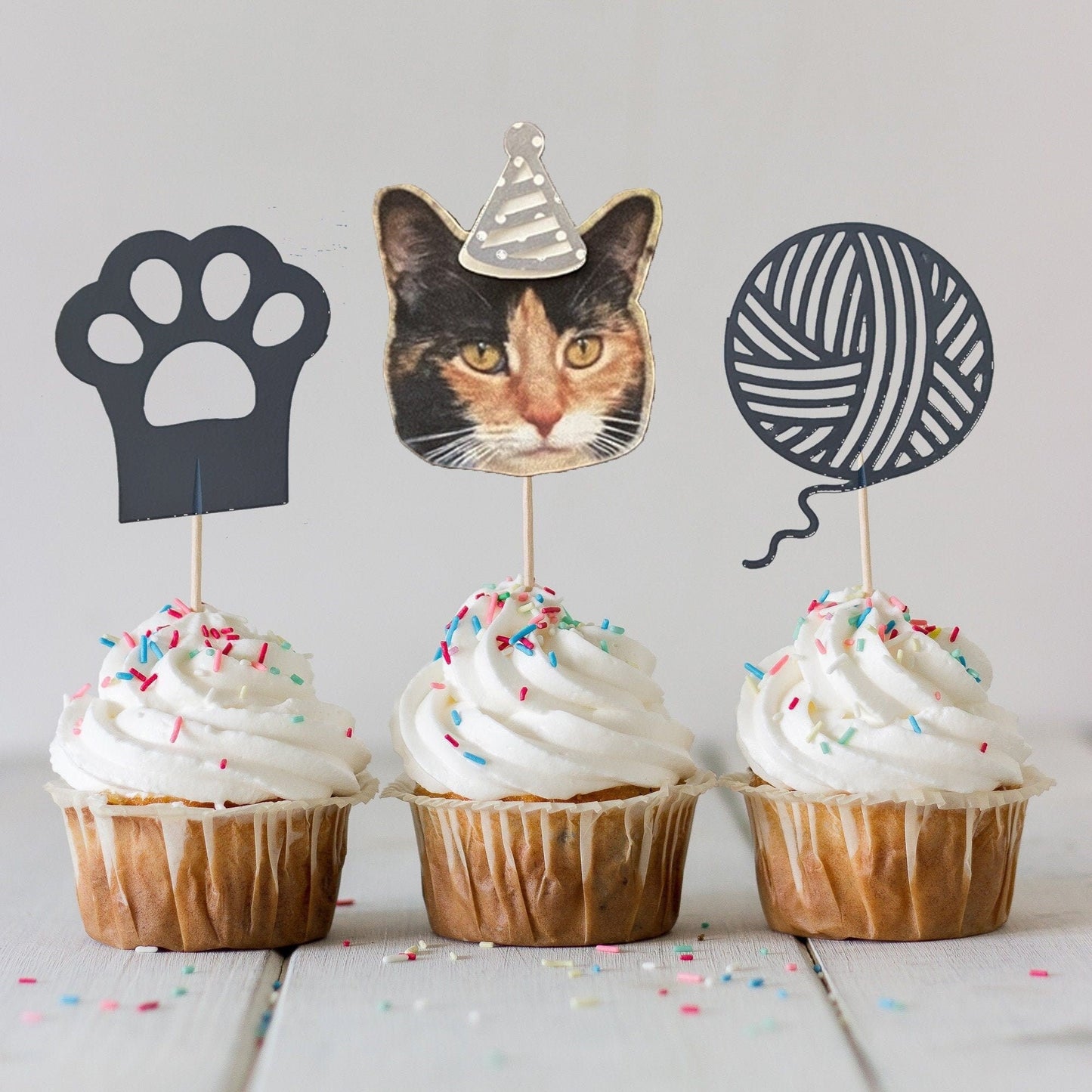 Custom Cupcake Toppers - Personalized Photo - Pet - Birthday Hat - Face - Cake