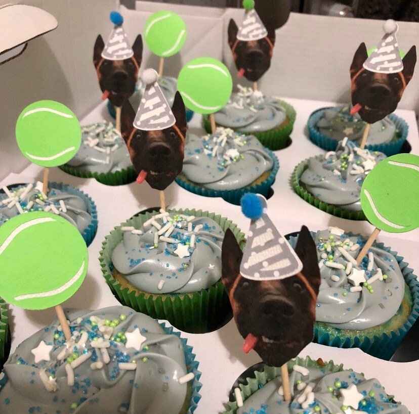 Custom Cupcake Toppers - Personalized Photo - Pet - Birthday Hat - Face - Cake