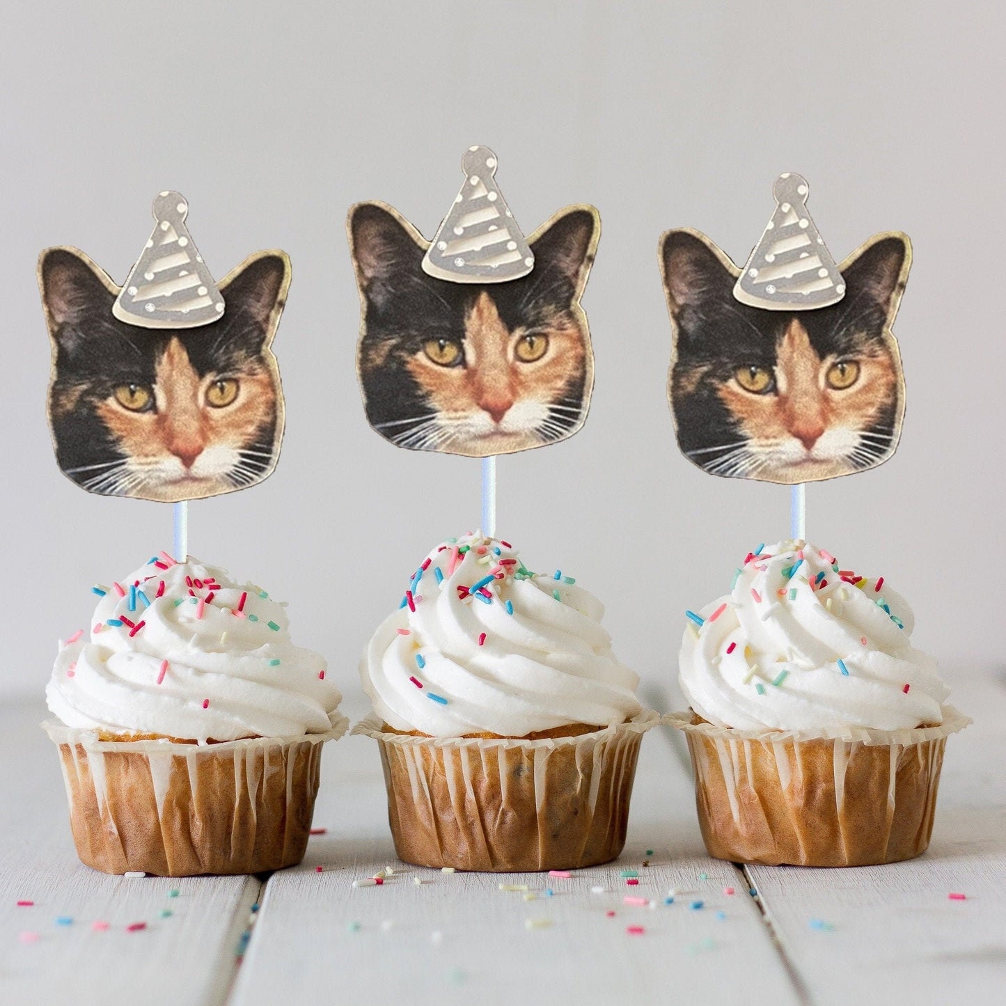 Custom Cupcake Toppers - Personalized Photo - Pet - Birthday Hat - Face - Cake