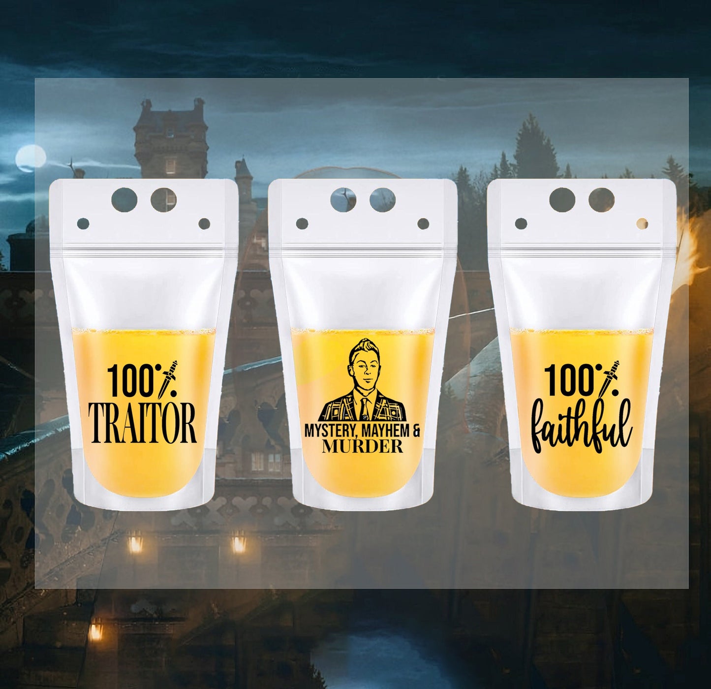 Traitors Faithful Drink Pouches: Reality TV Party Favors