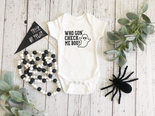 Real Housewives RHOA Atlanta Who Gon Check Me Boo Halloween Baby Bodysuit - Bravo Gift