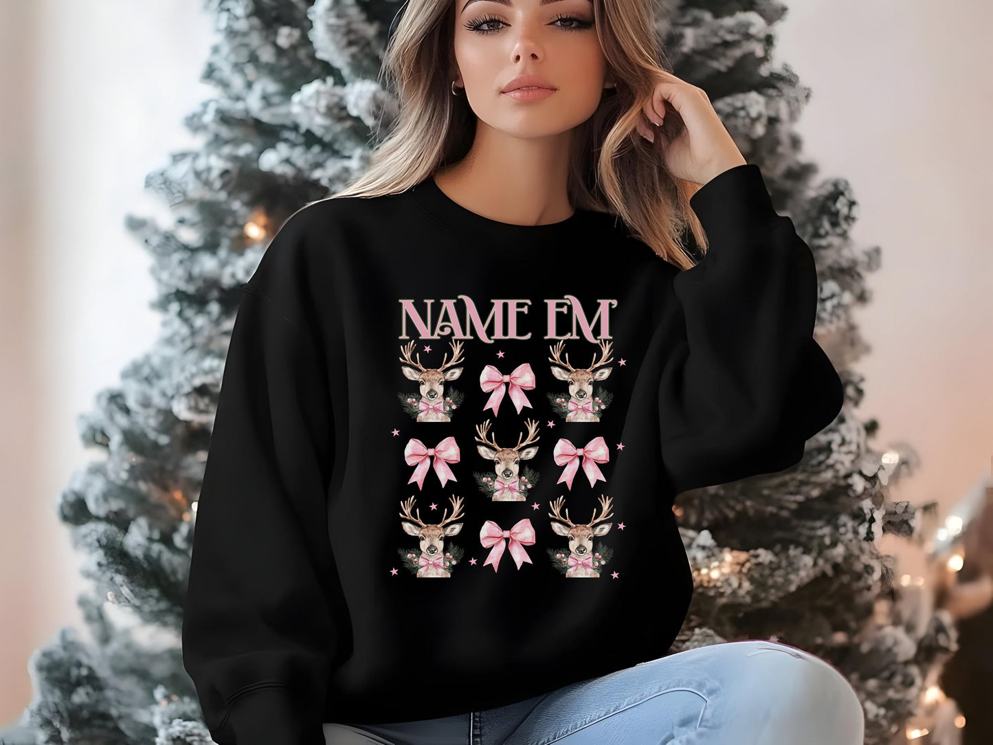 Bravo Christmas Real Housewives Name Em' Holiday Bravo Sweatshirt - RHOBH Crew Neck Shirt Bravo - Reindeer Coquette