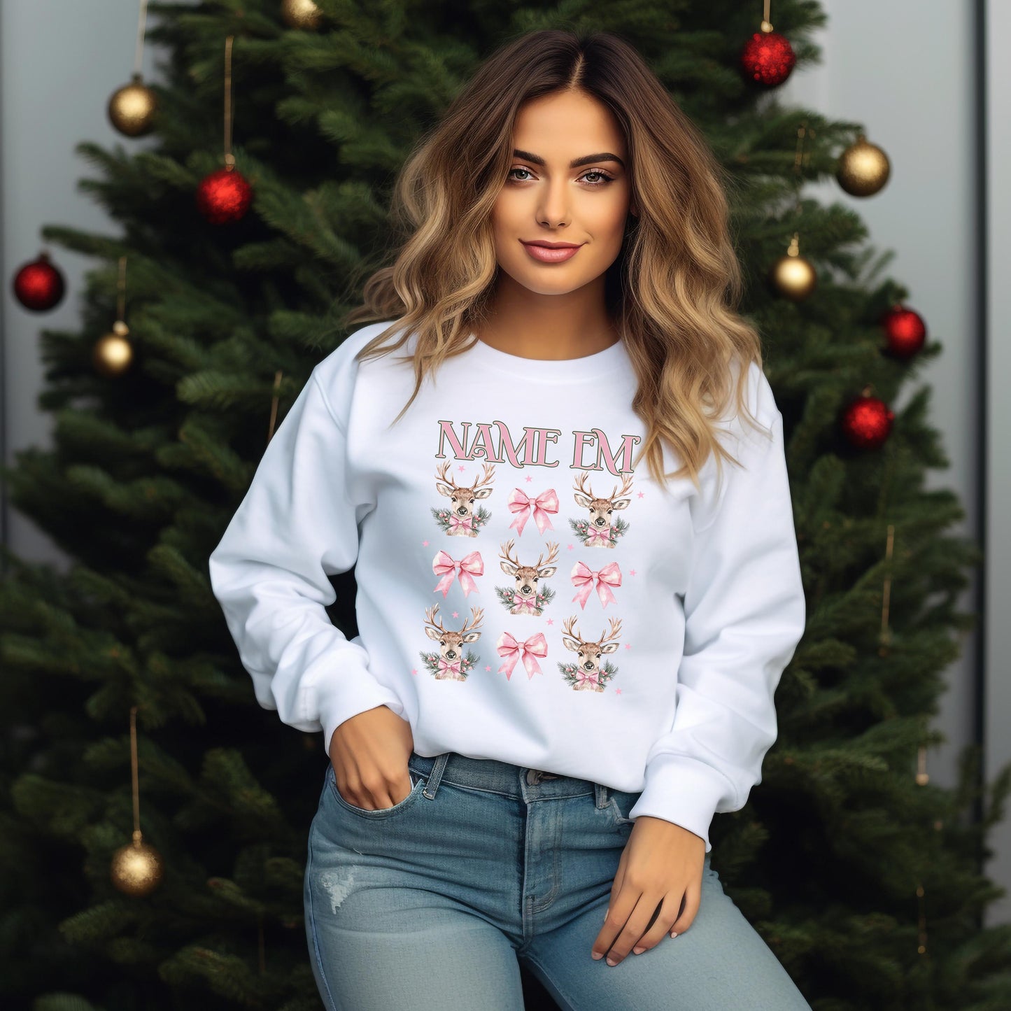 Bravo Christmas Real Housewives Name Em' Holiday Bravo Sweatshirt - RHOBH Crew Neck Shirt Bravo - Reindeer Coquette