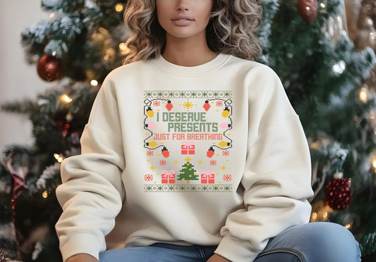 Bravo Christmas Real Housewives RHOSLC Ugly Sweatshirt - "I Deserve Presents" - Bravocon