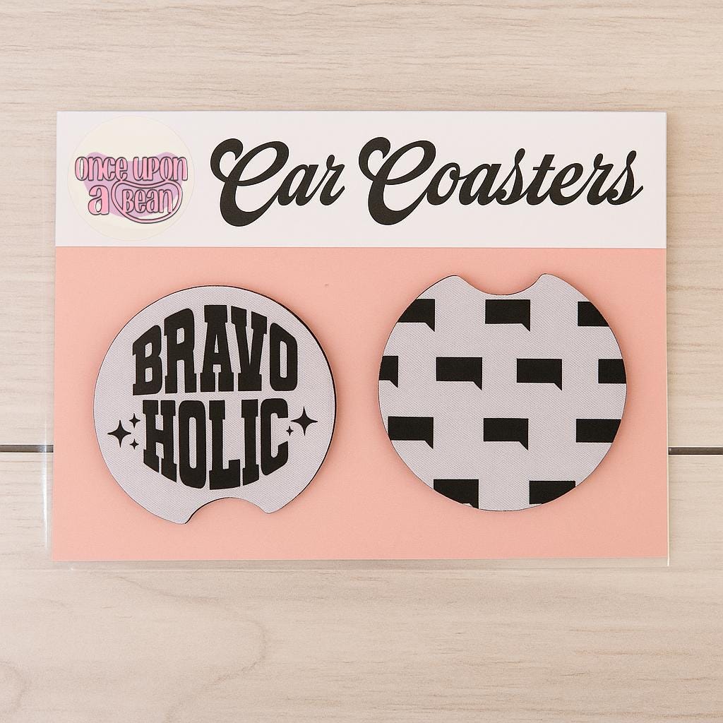 Real Housewives Bravoholic Car Coasters: Bravo Themed Neoprene Coasters for Car